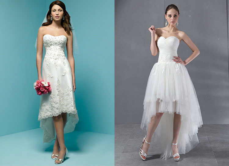 Ассимитричные модели коротких свадебных платьев 