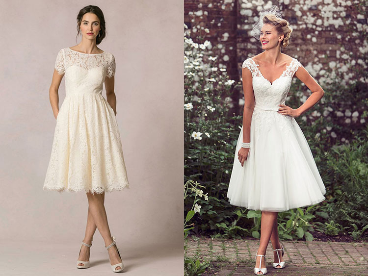 Модели коротких свадебных платьев длиной ниже колена