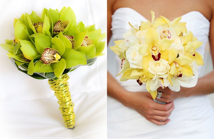 Букет невесты из орхидей зеленого и желтого цвета