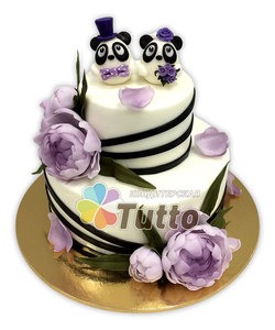 Свадебный торт с пандами и пионами